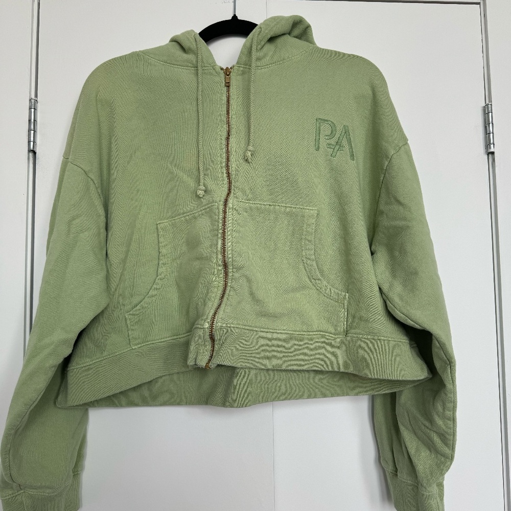 Women's Cropped Zip Hoodie in Sage Green